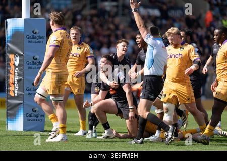 Exeter, England, UK, 18 April 2026. Campbell Ridl of Exeter Chiefs ...