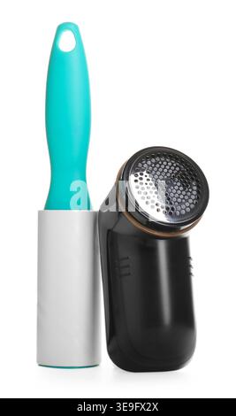 Lint roller and fabric shaver isolated on white Stock Photo