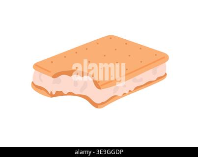 Ice cream sandwich with cream filling, sweet frozen dessert, summer treat, flat vector illustration isolated on white background. Stock Vector