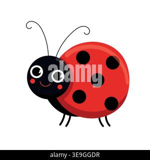 Cute cartoon ladybug with red spotted wings, adorable insect illustration, childish design, flat vector isolated on white background. Stock Vector