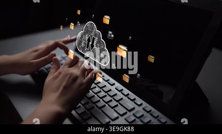 Cloud computing, cloud strategy, and cloud technology transforming digital infrastructure with scalable services, secure data storage, and cloud-based Stock Photo