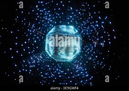 Artificial intelligence node surrounded by glowing network data Stock Photo