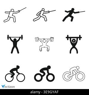 Athlete icons set. Sport vector line icon set. Stock Vector