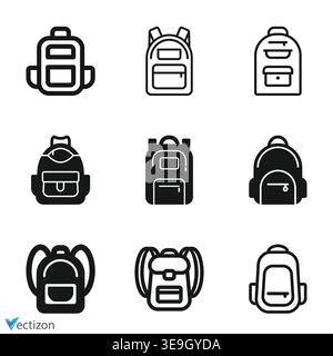 Backpack icons set. Vector illustration isolated. Stock Vector