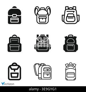 Backpack icons set. Vector illustration isolated. Stock Vector