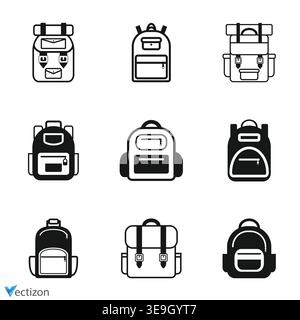 Backpack icons set. Vector illustration isolated. Stock Vector