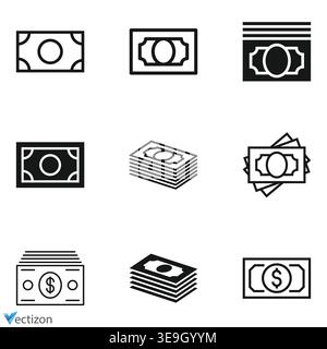banknote money icon set, vector illustration. Stock Vector