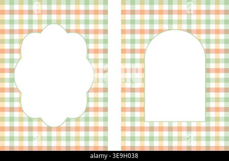 Two vintage scalloped frames with empty space on gingham background. Retro card templates Stock Vector
