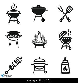 BBQ icon. Barbecue icon set Stock Vector