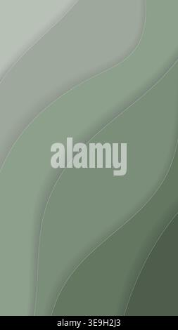 Vertical Sage Green Background Abstract Paper Cut Waves with Light Contours for Instagram Stories, Wellness Branding and Organic Cosmetic Backdrop Stock Vector