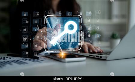 Digital Key Concept for Cybersecurity and Data Protection with Modern Technology, Focus on Security, Privacy, and User Interaction Sigmoid Stock Photo