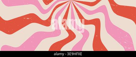 Swirl groovy Starburst. Psychedelic banner with wavy stripes. Grunge abstract background. Vintage Vector pattern Stock Vector