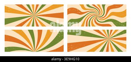 Swirl groovy Starburst. Summer disco pop art set with funky curl. Groovy poster collection. 70s retro background Vector Stock Vector