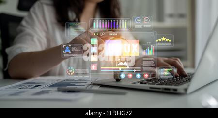 Professional User Experience Design Process with Digital Interface and Analytical Tools for Website Improvement and Data Visualization Quark. Stock Photo