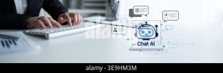 Futuristic AI chatbot with autonomous agent capabilities, AI natural language understanding, and seamless business workflow AI integration. AI for Stock Photo