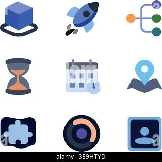 Various icons set – collection of different symbols, UI elements, flat design pack Stock Vector