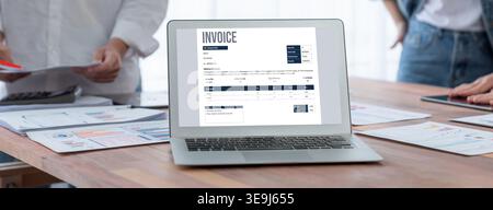 Invoice on computer screen from accounting application. Computer program for financial and budget of corporate business. brisk. Stock Photo