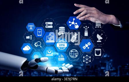 AI communication networks optimize digital connectivity, improve global data transfer, and enhance secure, scalable communication access worldwide Stock Photo