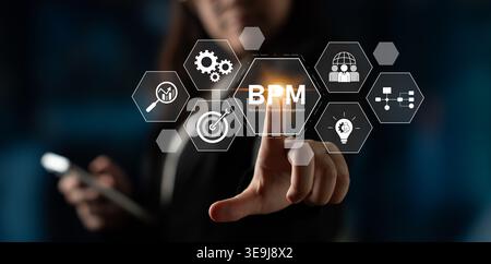 Business Process Management concept showing workflow analysis, process optimization, team collaboration, automation, and performance improvement Latch Stock Photo