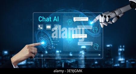 AI enhances chatbot interface by streamlining chatbot, communication, and AI support into one intelligent conversational platform Vouch Stock Photo