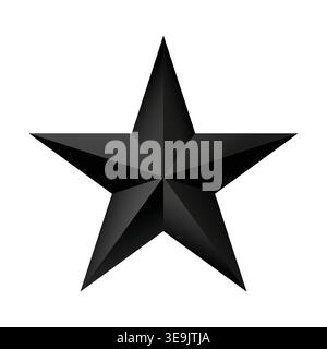 Elegant black 3D star with soft highlights and faceted design. Perfect for luxury branding, awards, decoration, and modern graphic projects. Stylish s Stock Vector