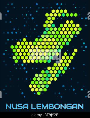 Nusa Lembongan hexagon dots map. Indonesia. Digital style shape of the island. Nusa Lembongan map and title. Stock Vector