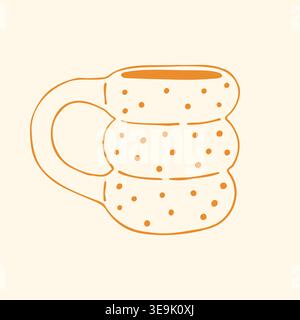 This textured yellow mug showcases a trendy bubbled shape and a playful polka dot pattern. The organic hand drawn lines create a warm artisanal look Stock Vector