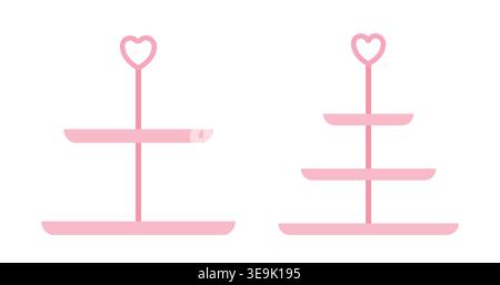 Set of pink tiered cake stand flat vector illustration. Empty dessert or fruit tiered stand clipart. Cupcake Stand. Dessert Stand. Stock Vector