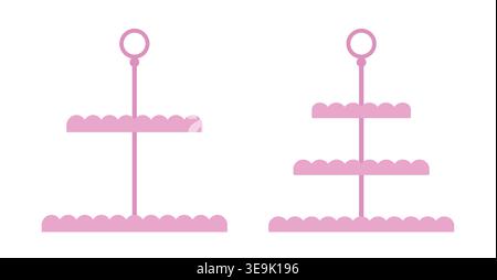 Set of pink tiered cake stand flat vector illustration. Empty dessert or fruit tiered stand clipart. Cupcake Stand. Dessert Stand. Stock Vector