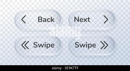 Swipe up arrow button glass icon ui text symbol next. This circle interface features a scroll left right vector with a slide down triangle sign for a Stock Vector
