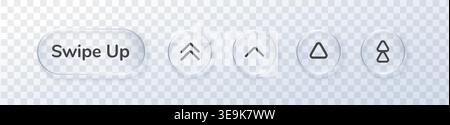 Web application swipe up arrow button glass icon ui text. This symbol next circle interface features scroll left right vector with slide down triangle Stock Vector