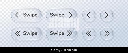 3D glassmorphism icon for swipe up arrow button. A sleek UI element for interface navigation, featuring glossy texture, blur, and subtle light effects Stock Vector
