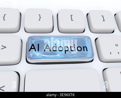 3D illustration of computer keyboard with the script AI Adoption Stock Photo