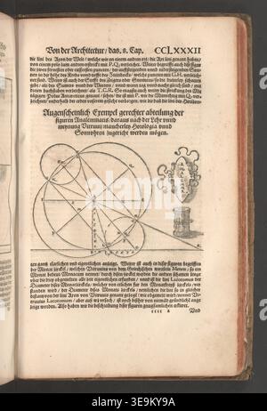 Marcus Vitruvius Pollio (1st century BC) was a Roman architect whose writings on architecture influenced Renaissance theory. The 1548 Nuremberg edition “Vitruiuiis Teutsch” printed by Johann Petreius includes German translation and commentary by Walther Hermann Ryff. The archival image shows a photographic reproduction of the illustrated architectural treatise. Stock Photo