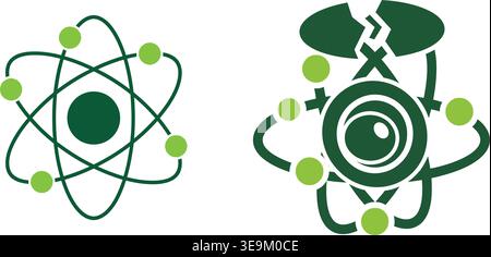 Atomic Science and Nuclear Energy Icons with Atom Structure and Molecular Symbols Stock Vector