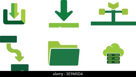 Data Workflow and Cloud Infrastructure Icons with Folders Server and Download Symbols Stock Vector