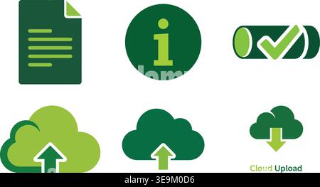 Cloud Computing and Information Technology Icon Set with Cloud Upload Download and Document Files Stock Vector