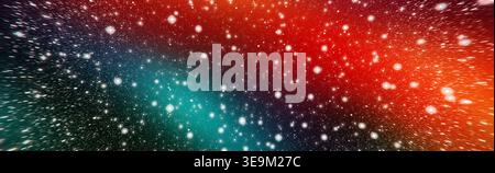 Abstract panoramic background of high-speed space travel. A cinematic cosmic scene featuring a striking color gradient from deep teal to fiery red. Stock Photo