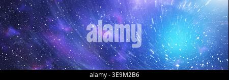 Futuristic galaxy panorama. Dynamic blue and violet starry night with cosmic energy swirl. Stock Photo