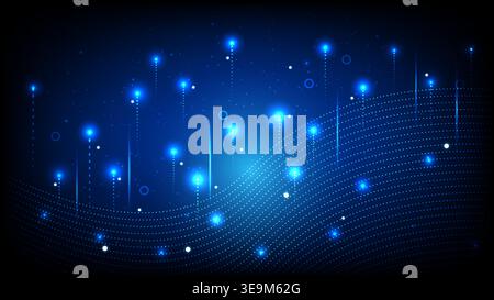 Futuristic technology background featuring glowing particles, light streaks and digital data wave patterns Stock Vector
