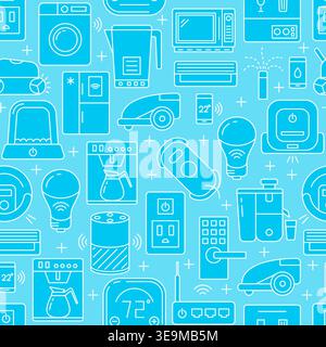 Automated home seamless pattern with smart things. Repeatable background with home robotic symbols. Vector illustration. Stock Vector