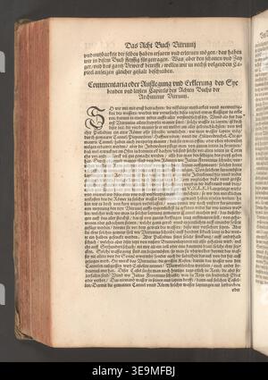 Marcus Vitruvius Pollio was a Roman architect whose treatise became a cornerstone of Renaissance architectural education. The archival image presents a photographic reproduction of the 1548 German edition issued by Johann Petreius. Stock Photo