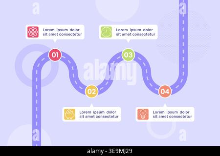Four Segment Business Path with Colorful Icons and Circular Route Stock Vector
