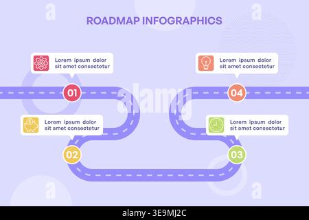 Wavy Horizontal Roadmap Infographic with Color-Coded Steps Vector Illustration Stock Vector
