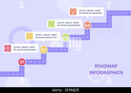 Stair Step Infographic Roadmap with Four Stage Points and Soft Background Stock Vector