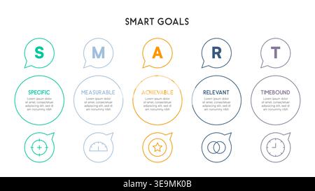 Outline-style SMART goals infographic with floating speech bubbles Vector Illustration Stock Vector
