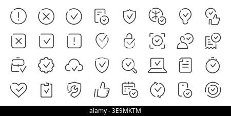 Check and security icon set. Verification and approval line icons Stock Vector