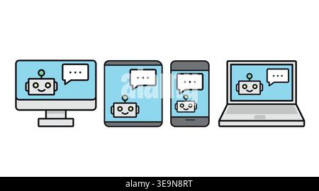 Multi-device AI chatbot icon set Stock Vector