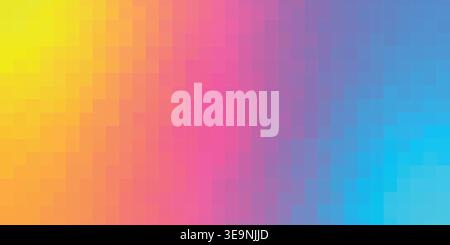 Colorful pixel mosaic gradient background made of square grid tiles. Abstract geometric digital pattern in vibrant spectrum colors. Stock Vector