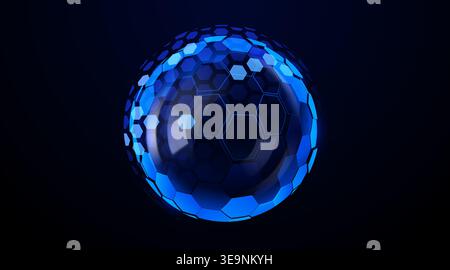 Abstract blue energy shield sphere with hexagon patterns. Futuristic sci-fi technology concept Vector illustration. Stock Vector